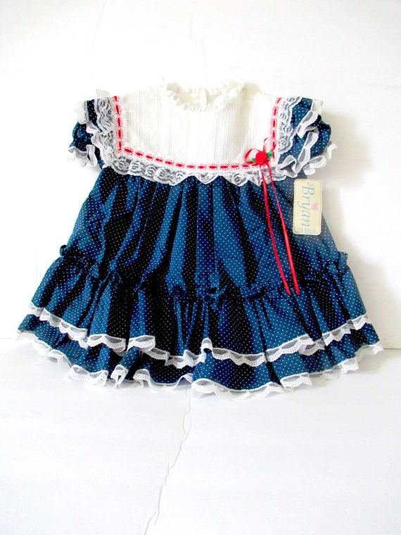 Vintage girls polka dot party dress, age 12-18 mo… - image 5