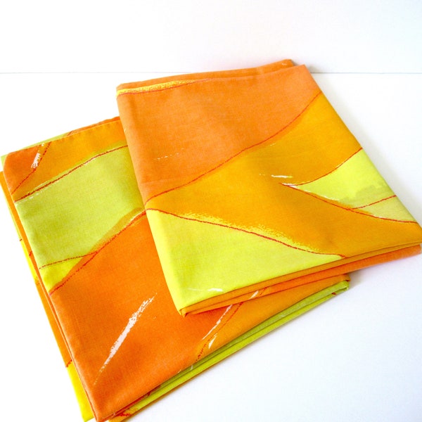 Vintage pillow cases, bed pillow cases, Vera pillow cases, orange yellow fabric, 70s pillow case, Vera bedding,  spring bedding fabric