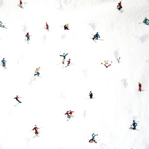 May include: A white background with a repeating pattern of skiers in various poses and colors. The skiers are all wearing winter clothing and are skiing down a snowy slope. The pattern is a fun and festive way to celebrate the winter season.