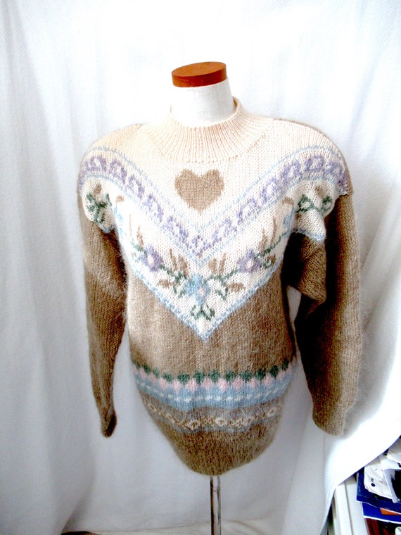 Vintage soft mohair blend heart sweater, 80s swea… - image 4