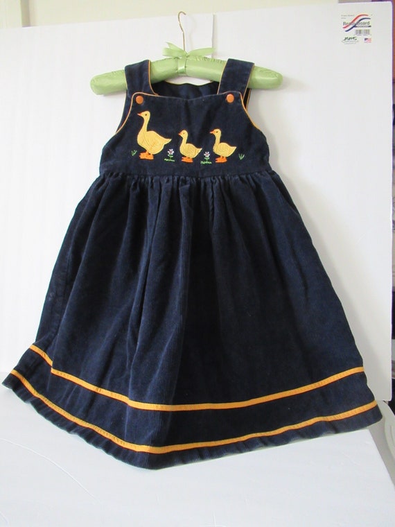 Vintage girls navy blue corduroy Dress, corduroy … - image 1
