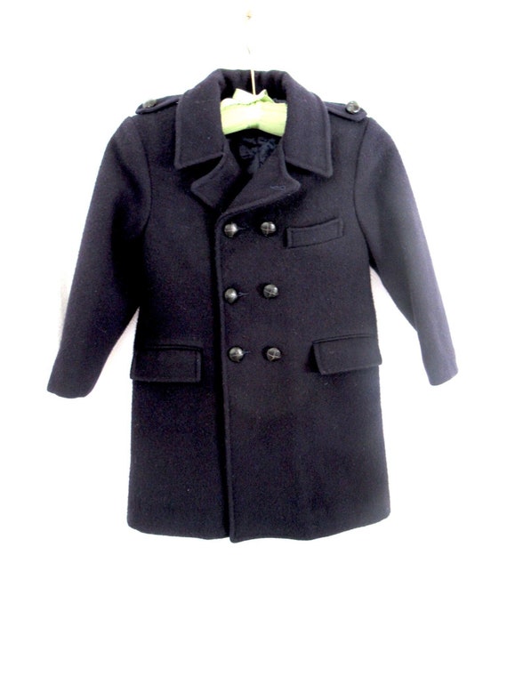 Vintage boys navy blue double breasted wool coat, 