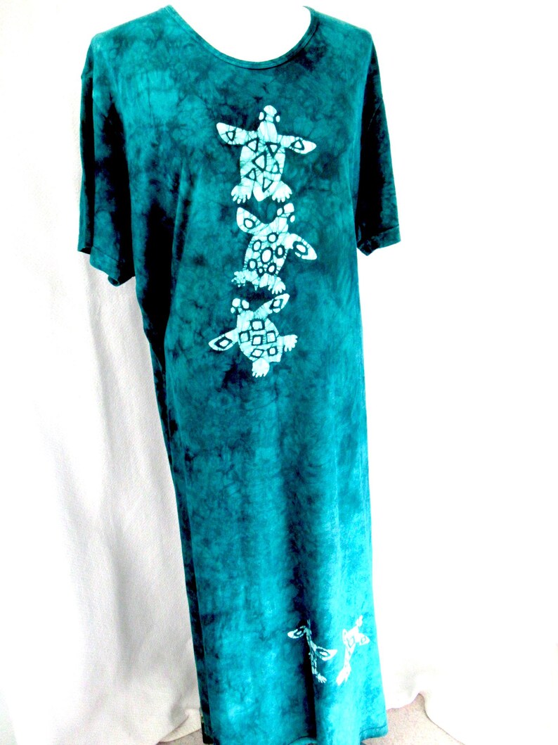 Vintage Green long Sea Turtle Dress XXL, Natures Boutique dress, made in USA, 100% cotton, cotton beach dress, cotton nightwear image 3