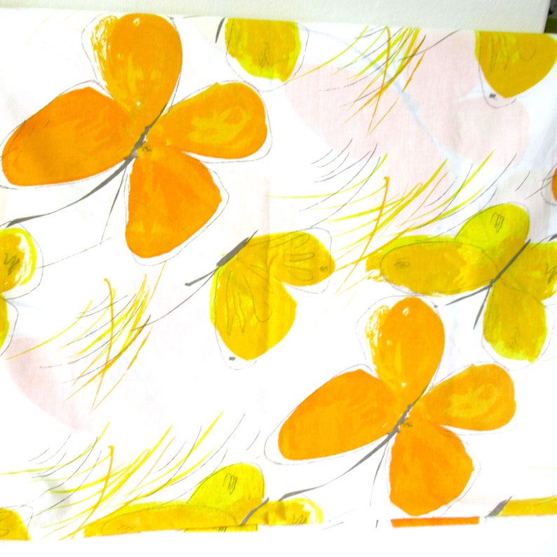Vera flat sheet spring sheet butterfly sheet 70s bedding butterflies sheet flat Vera sheet 70s yellow sheet Vintage Twin Flat sheet