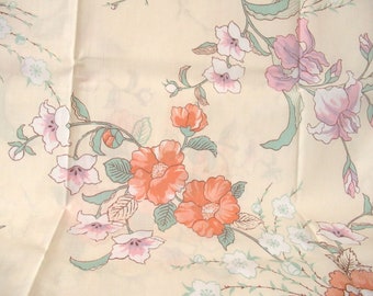 vintage double bed floral flat sheet, sheet tablecloth, vintage fabric, country bed sheet, double bed size, beige floral bed sheet,