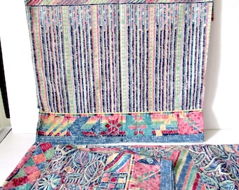 Vintage Standard Pillowcases, Blue Floral Stripe, Poly Cotton Pair