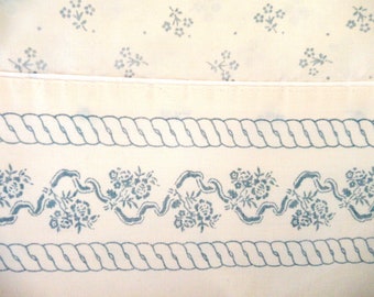 Vintage full flat Laura Ashley sheet, full flat sheet, vintage bedding, poly cotton sheet, blue cream sheet,  floral sheet