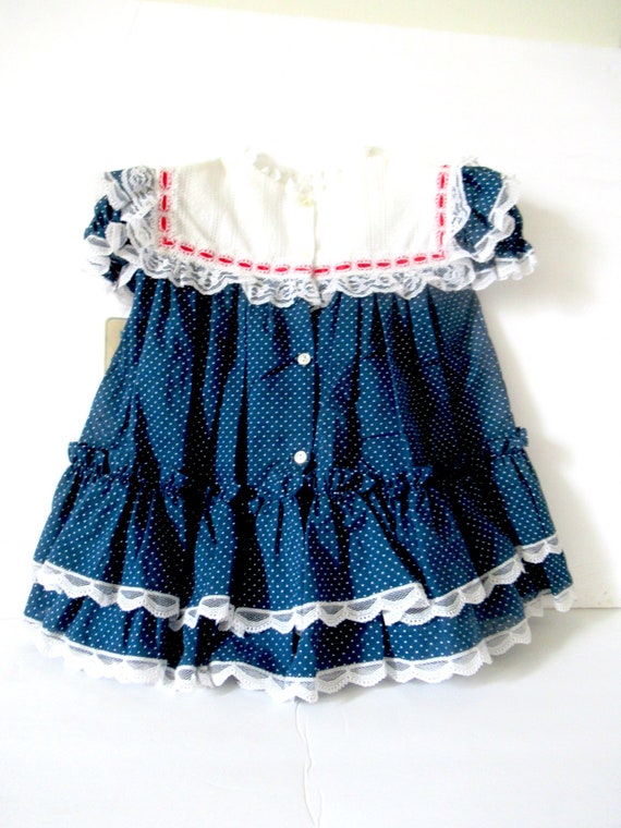 Vintage girls polka dot party dress, age 12-18 mo… - image 8