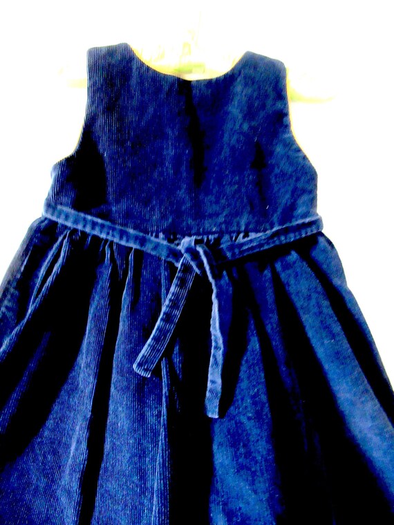 Vintage girls navy blue corduroy Dress, corduroy … - image 8