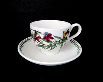 Portmeirion Botanic Garden L cup & saucer, Made in England, flower motif, country kitchen, butterflies  pansy cup, large cup saucer