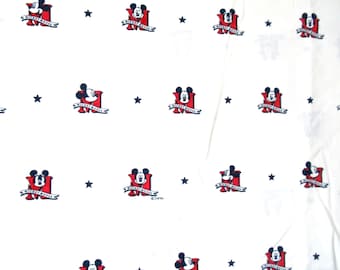 vintage twin Disney Mickey flat sheet fabric, sheet tablecloth, vintage fabric, twin bed size, Mickey bed sheet, Disney sheet fabric,