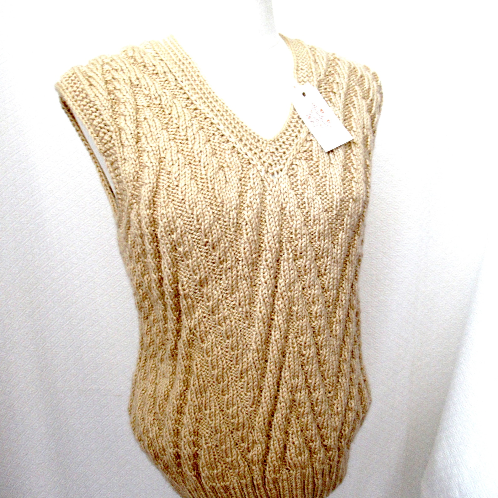 Hand Knit Beige Vest Womans Beige Knit Vest Boys Mans Knit Etsy