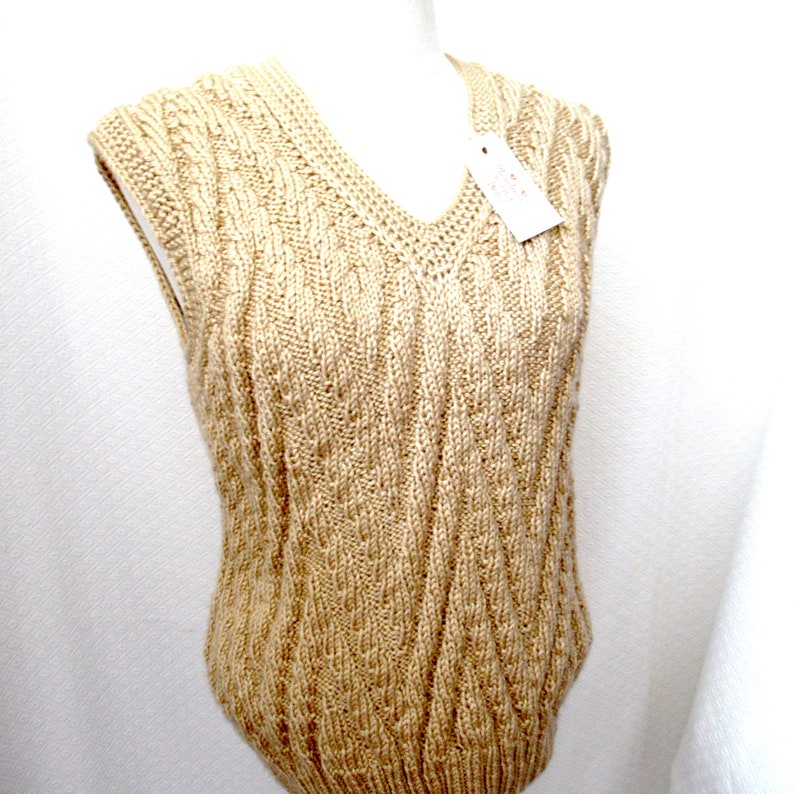 sleeveless sweater boys mans knit vest mans beige knit vest womans beige knit vest vest size S Hand knit beige vest V neck knit vest