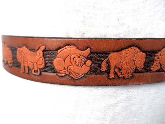 Vintage Disney cowboy or cowgirl leather belt, ta… - image 2