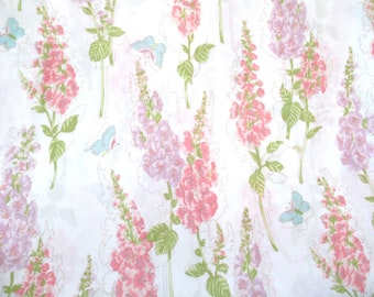 vintage twin butterfly floral flat sheet, sheet tablecloth, vintage fabric, twin bed size, floral bed sheet, floral fabric,