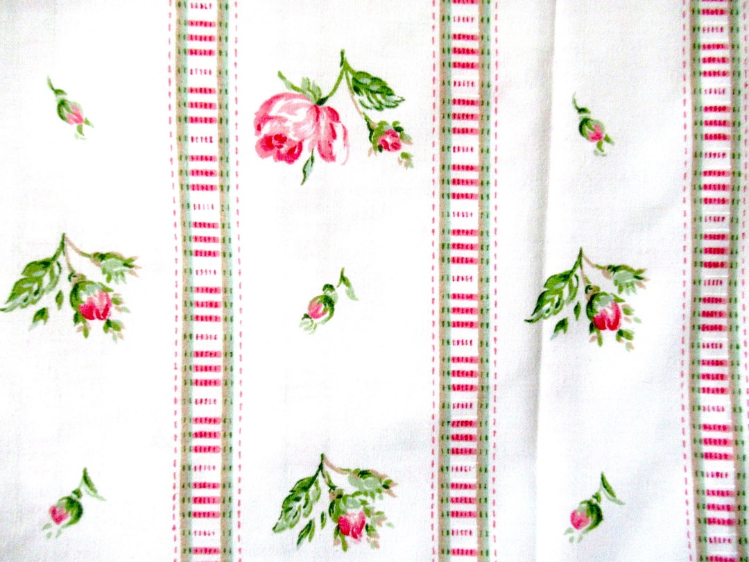 Vintage Double Fitted Sheet Fabric, Floral Fitted Sheet Fabric, Vintage ...