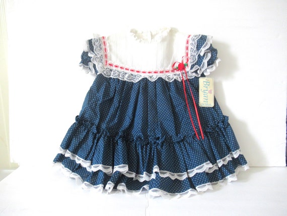 Vintage girls polka dot party dress, age 12-18 mo… - image 1