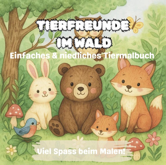 Tierfreunde im Wald – Ausmalbuch zum Ausdrucken für Kinder (PDF, 8x8 inch)