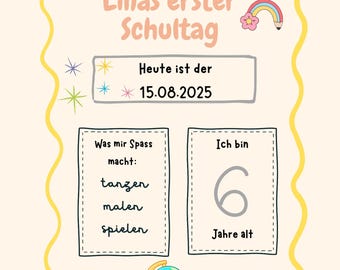 My First Day of School/Kindergarten – Personalized School Enrollment Poster for Children (PDF for printing)