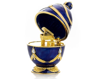 Blue Faberge Egg with Golden Piano Surprise