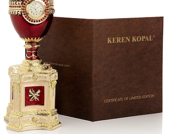 Red Faberge Egg with a Pearl and a Clock