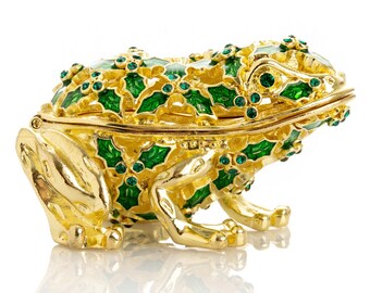 Caja para joyas con forma de rana dorada y verde
