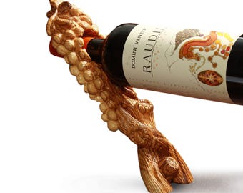 Wine bottle holder grapevine made of olive wood