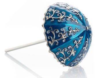 Blue Umbrella Trinket Box Handmade with Swarovski Crystals