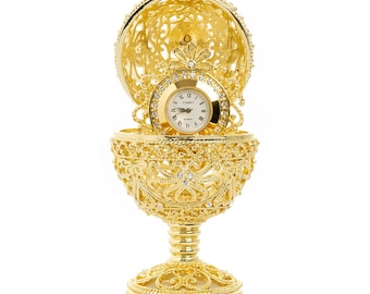 Gold Faberge Egg with Clock Inside