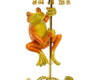 Rainy Day Orange Frog with Umbrella Trinket Box
