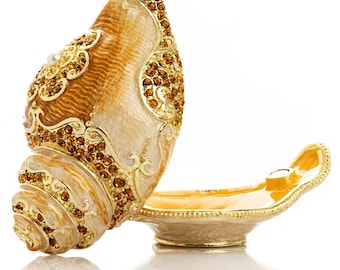 Elegant Gold & Crystal Seashell Trinket Box