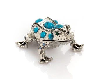 Silver Frog with Turquoise Gemstones