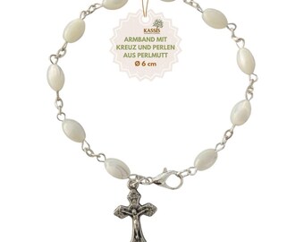 Bracelet with mother-of-pearl beads and cross – Handmade in Bethlehem