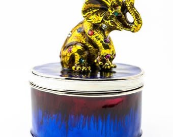 Gold Elephant on Blue Trinket Box