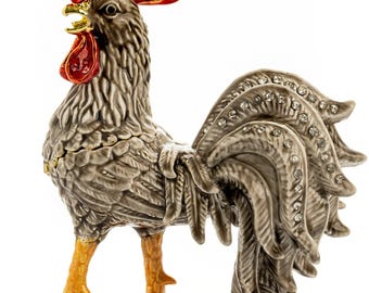 Gray Rooster Jewelry Trinket Box