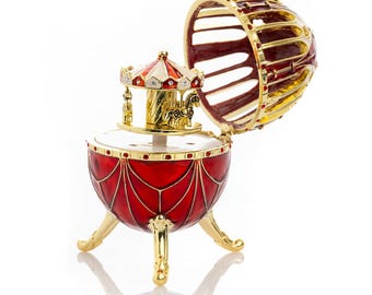 Red Faberge Egg with Horse Carousel Surprise Inside