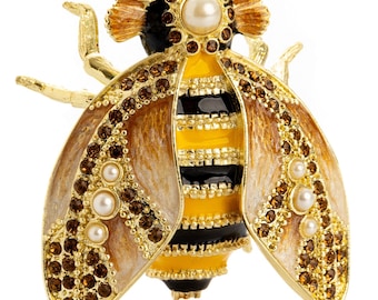 Gold & Black Enamel Honey Bee Queen Trinket Box