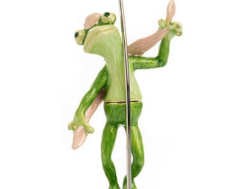 Frog Taking a Shower Trinket Box with Pink Towel