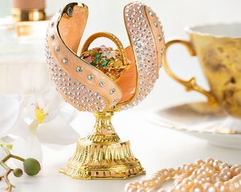 spiral salmon pink Faberge Egg with flowers bouquet