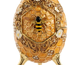 Easter Egg Honeycomb with Bees Hive trinket box