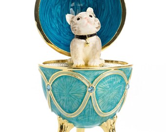 Turquoise Easter Egg with Cat Hidden compartment