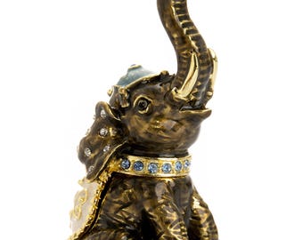 Caja para joyas de elefante marrón y dorado