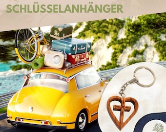 Schlüsselanhänger Kreuz im Herz aus Olivenholz