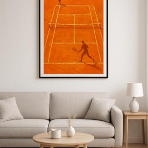 Tennis Wall Art Printable – Minimalist Clay Court Poster, Sports Silhouette Digital Download for Tennis Lovers