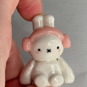 Cute Bunny Desk Buddy or Keychain - Polymer clay Miffy with headphones