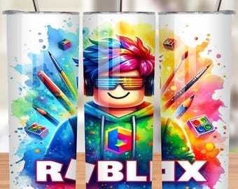 Envoltura para vaso delgado de 20 oz de Roblox, diseño de sublimación para vaso delgado de 20 oz con personajes de dibujos animados, descarga digital PNG para amantes de los juegos