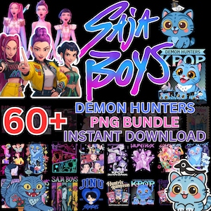 Saja Boys Boy Band Png Bundle, Girl Dinner PNG, Kpop Demon Inspired Movie SVG, Demon Hunters PNG, and Kpop Shirt Sublimation Designs