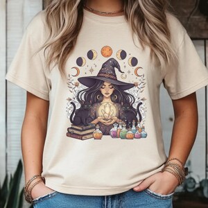 Mystical Witch T-Shirt: Black Cats, Crystal Magic, Celestial Moon - Gothic Witchcore Halloween Tee