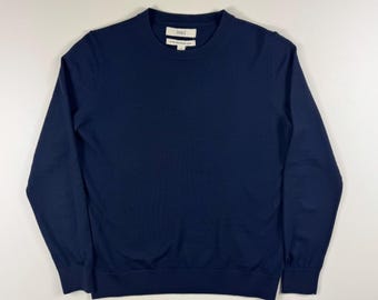 M&S Men’s Extra Fine Merino Wool Crew Neck Navy Jumper - Size Uk 10 #1085