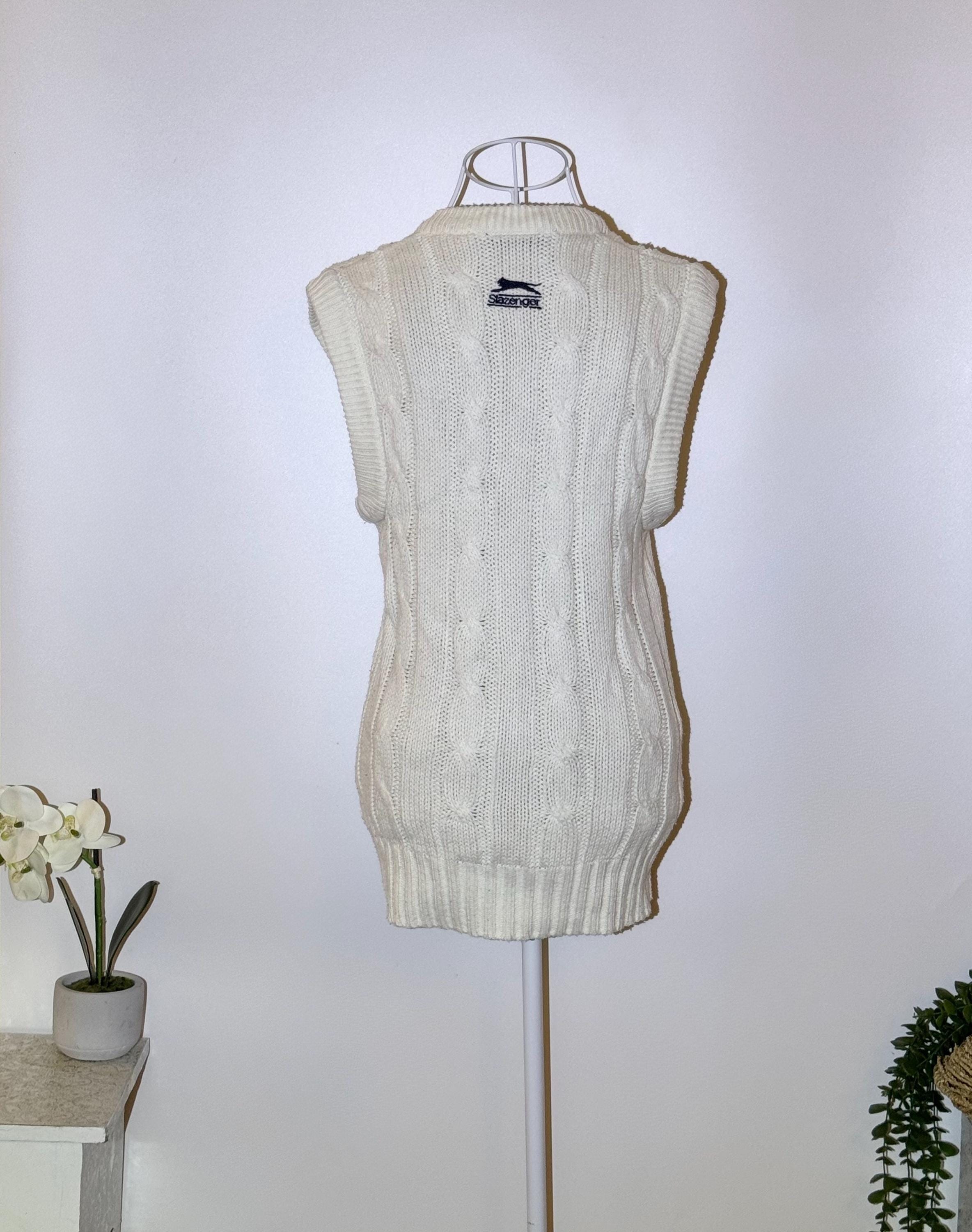 Slazenger Cream Cable-knit V-neck Acrylic Sweater Vest - Size Uk
